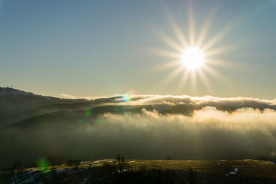 Scenic view of landscape against sky during sunset