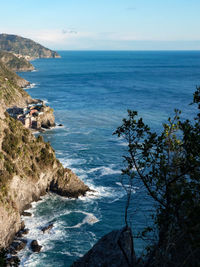 Vernazza seen from one of the various paths that can be traveled in the cinque terre, italy.