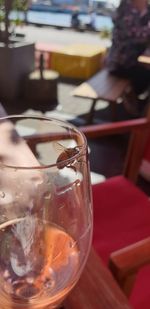 Close-up of beer in glass on table