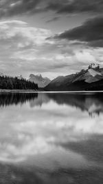 Scenic view of lake against cloudy sky