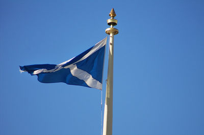 Low angle view of flag against clear sky