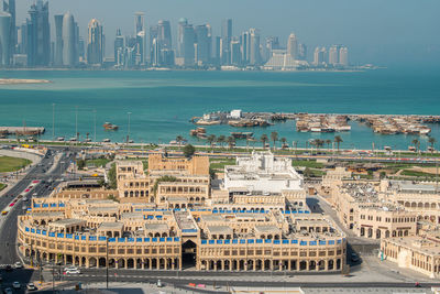 Aerial view of souq waqif. traditional and tourist attraction of qatar