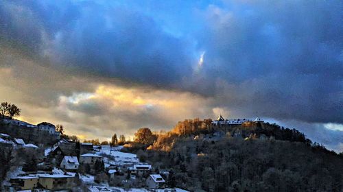 Panoramic view of residential district against sky