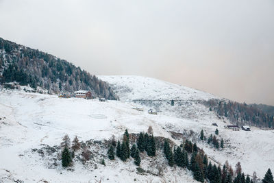 Scenic view of snowcapped mountains against clear sky