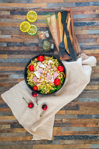 High angle view of food on cutting board