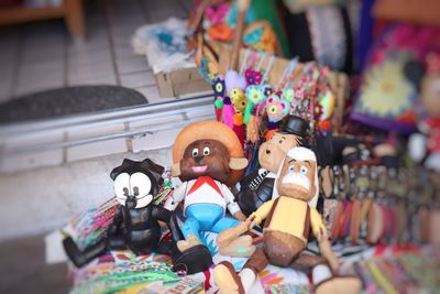 Various toys for sale at market stall