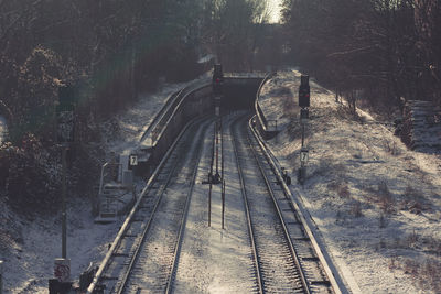 Railroad tracks on railroad track