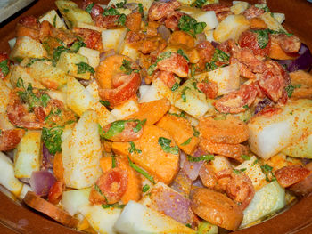 Close-up of served food in plate