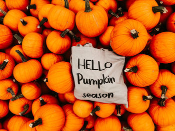 High angle view of pumpkins for sale at market stall