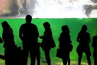 Silhouette people at aquarium