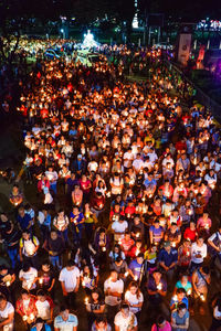 High angle view of crowd at night