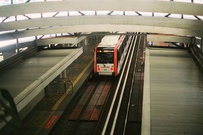 High angle view of train at railroad station