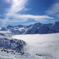 Scenic view of snowcapped mountains against sky