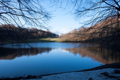 Scenic view of lake against sky during winter