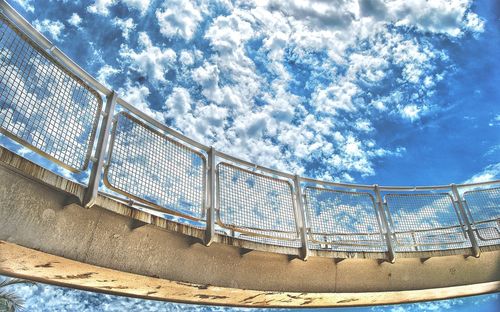 Low angle view of basketball hoop against blue sky