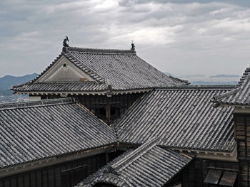 Japanese temple against cloudy sky