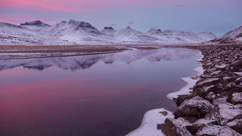 Scenic view of frozen lake against sky during winter