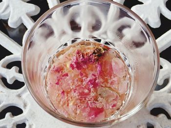 High angle view of ice cream in bowl on table