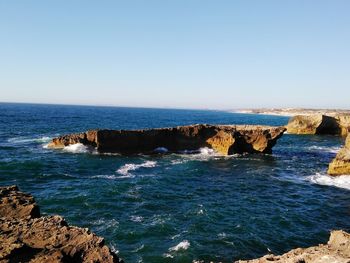 Scenic view of sea against clear sky