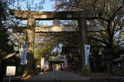 Entrance of temple against building