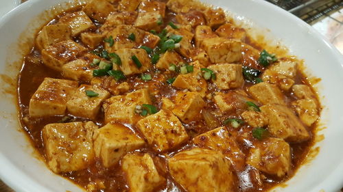 High angle view of meal served in bowl