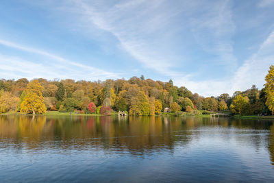 Scenic view of lake against sky during autumn