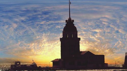 Buildings against cloudy sky at sunset