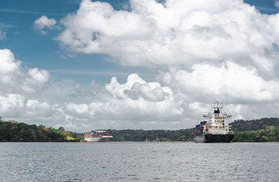 Merchant ships crossing the panama canal