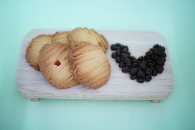 High angle view of cookies on table