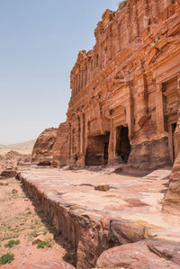 Low angle view of old ruins against clear sky