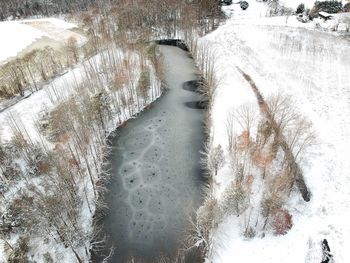 High angle view of frozen lake during winter