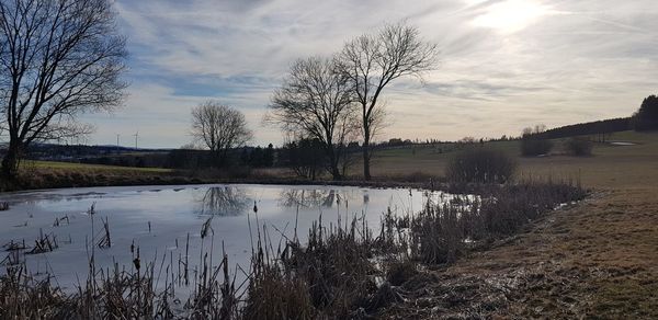 Scenic view of lake against sky during sunset