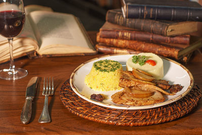 High angle view of food on table