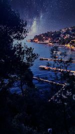 Scenic view of sea against sky at night