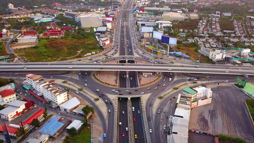 Aerial view of elevated road in city