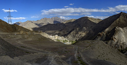 Scenic view of mountains against cloudy sky