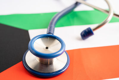 Close-up of stethoscope on table