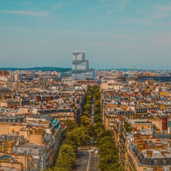 High angle view of buildings in city