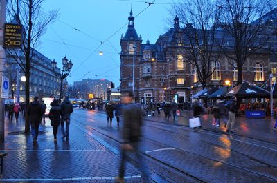 People walking on city street