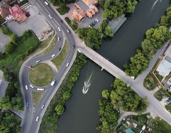 High angle view of road by street in city