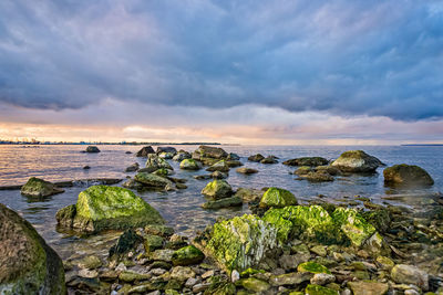 Scenic view of sea against sky during sunset