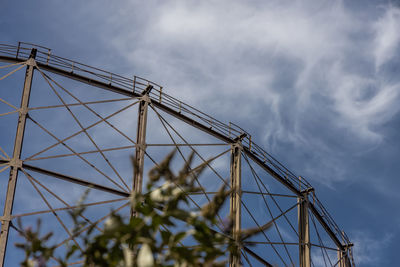 Low angle view of crane against sky