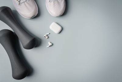 High angle view of equipment on white background