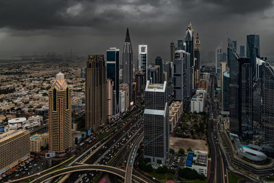 High angle view of cityscape against sky