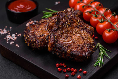 Close-up of food in plate on table