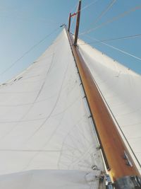 Low angle view of boat canvas against clear sky