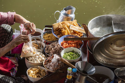 High angle view of food on table