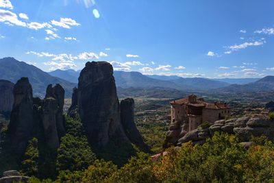 Panoramic view of mountain range against sky