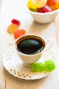 High angle view of coffee on table