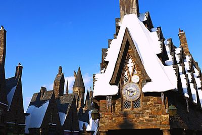 Low angle view of building against clear blue sky